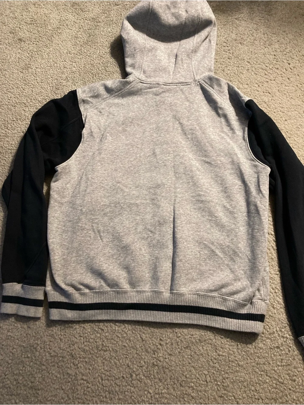 Jordan Grey and Black Hooded Varsity Jacket with Red Trim